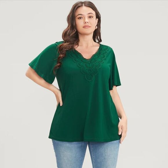 NWT BloomChic Green crochet collar top 14/XL - Picture 1 of 9